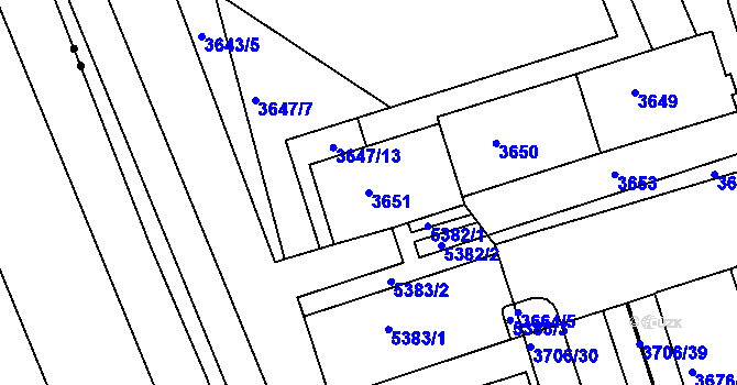 Parcela st. 3651 v KÚ Královo Pole, Katastrální mapa