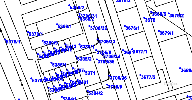 Parcela st. 3706/8 v KÚ Královo Pole, Katastrální mapa