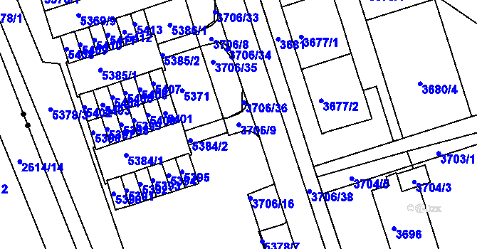 Parcela st. 3706/9 v KÚ Královo Pole, Katastrální mapa