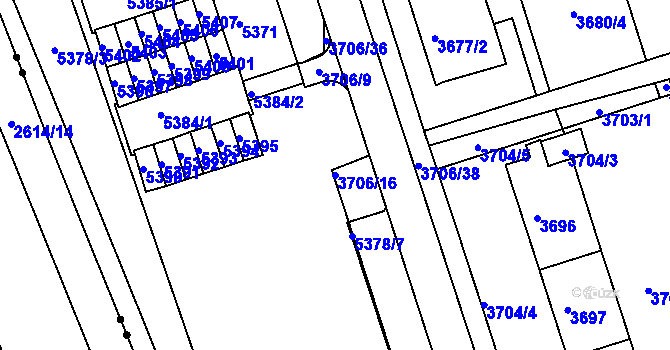 Parcela st. 3706/16 v KÚ Královo Pole, Katastrální mapa