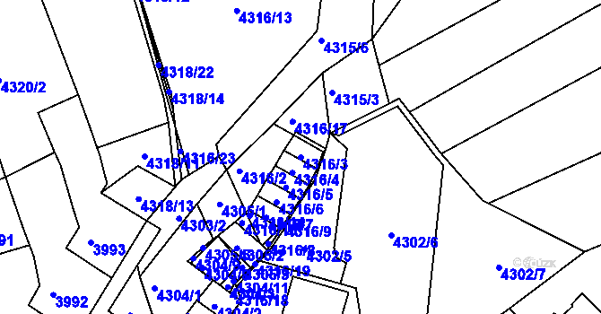 Parcela st. 4316/3 v KÚ Královo Pole, Katastrální mapa