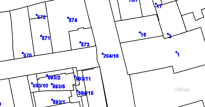 Parcela st. 204/18 v KÚ Královo Pole, Katastrální mapa