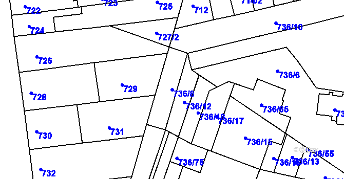 Parcela st. 736/8 v KÚ Královo Pole, Katastrální mapa