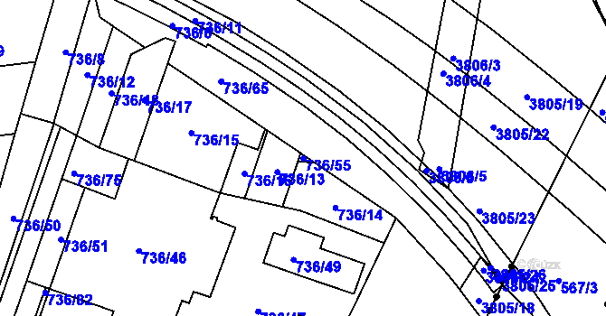 Parcela st. 736/55 v KÚ Královo Pole, Katastrální mapa
