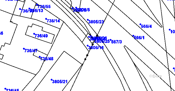 Parcela st. 3805/18 v KÚ Královo Pole, Katastrální mapa