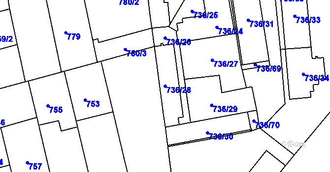 Parcela st. 736/28 v KÚ Královo Pole, Katastrální mapa