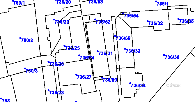 Parcela st. 736/31 v KÚ Královo Pole, Katastrální mapa