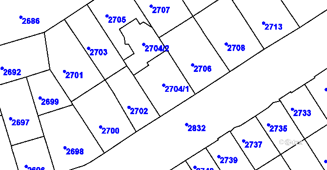 Parcela st. 2704/1 v KÚ Královo Pole, Katastrální mapa