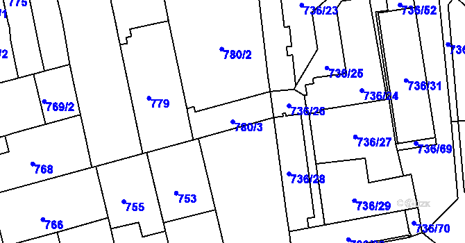 Parcela st. 780/3 v KÚ Královo Pole, Katastrální mapa