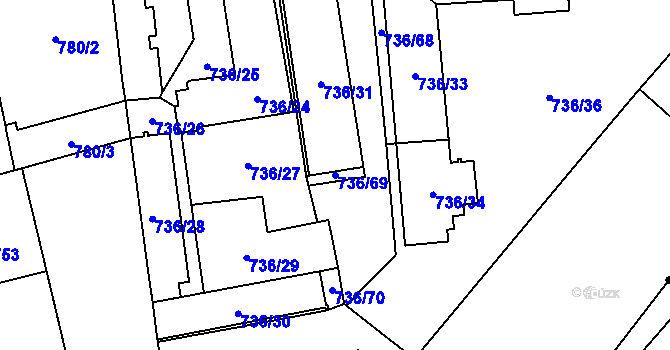 Parcela st. 736/69 v KÚ Královo Pole, Katastrální mapa