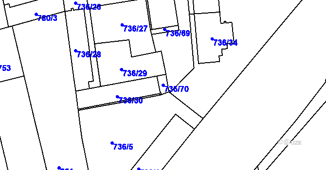 Parcela st. 736/70 v KÚ Královo Pole, Katastrální mapa