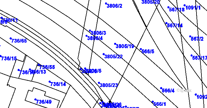 Parcela st. 3805/22 v KÚ Královo Pole, Katastrální mapa