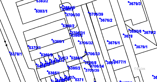 Parcela st. 3706/32 v KÚ Královo Pole, Katastrální mapa