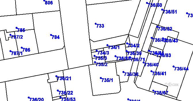 Parcela st. 734/3 v KÚ Královo Pole, Katastrální mapa