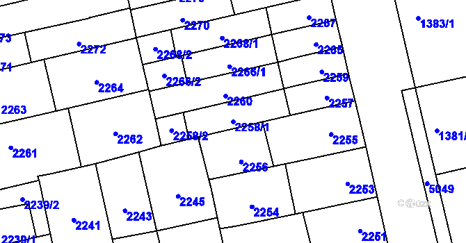 Parcela st. 2258/1 v KÚ Královo Pole, Katastrální mapa