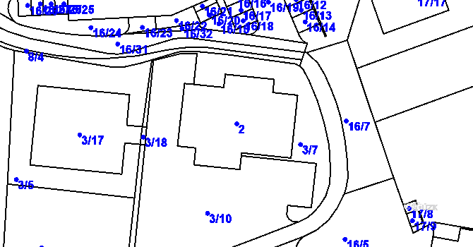 Parcela st. 2 v KÚ Sadová, Katastrální mapa
