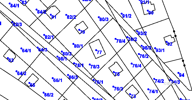 Parcela st. 77 v KÚ Sadová, Katastrální mapa