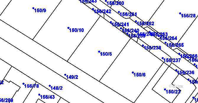 Parcela st. 150/5 v KÚ Sadová, Katastrální mapa