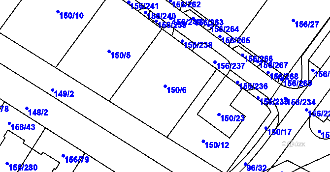 Parcela st. 150/6 v KÚ Sadová, Katastrální mapa