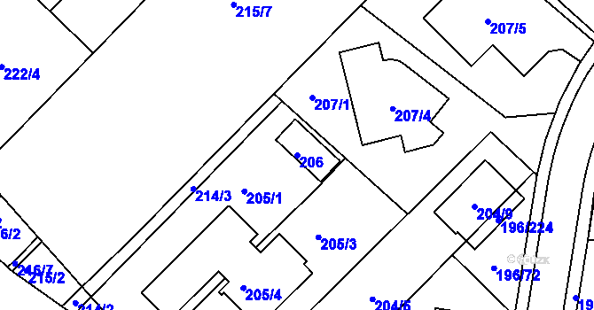 Parcela st. 206 v KÚ Sadová, Katastrální mapa