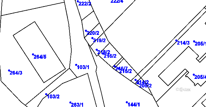 Parcela st. 216/2 v KÚ Sadová, Katastrální mapa