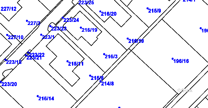 Parcela st. 216/3 v KÚ Sadová, Katastrální mapa