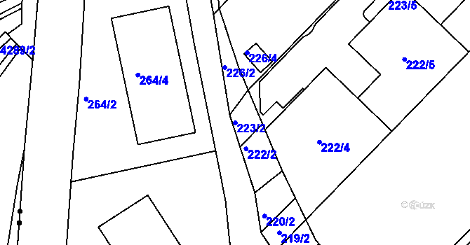 Parcela st. 223/2 v KÚ Sadová, Katastrální mapa