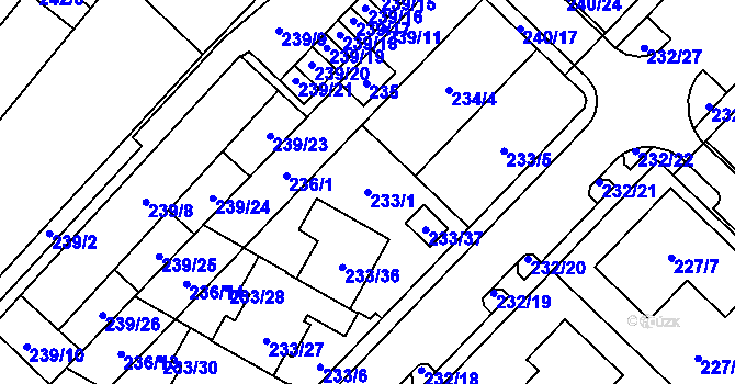 Parcela st. 233/1 v KÚ Sadová, Katastrální mapa