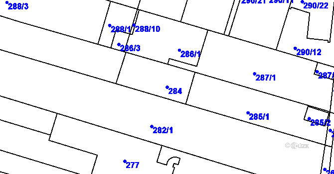 Parcela st. 284 v KÚ Sadová, Katastrální mapa
