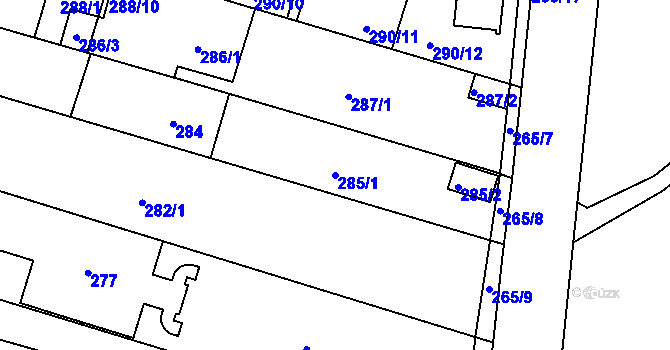 Parcela st. 285/1 v KÚ Sadová, Katastrální mapa