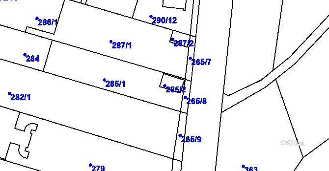 Parcela st. 285/2 v KÚ Sadová, Katastrální mapa