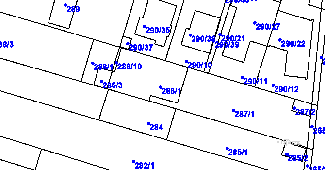 Parcela st. 286 v KÚ Sadová, Katastrální mapa