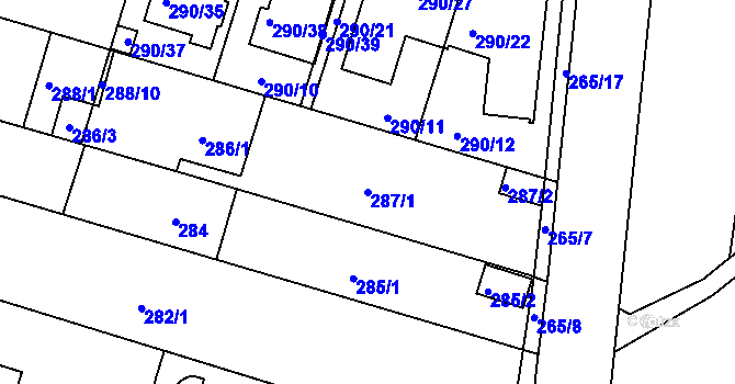 Parcela st. 287/1 v KÚ Sadová, Katastrální mapa