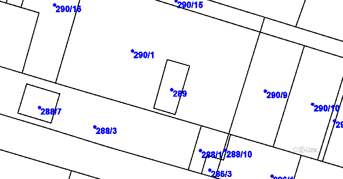 Parcela st. 289 v KÚ Sadová, Katastrální mapa