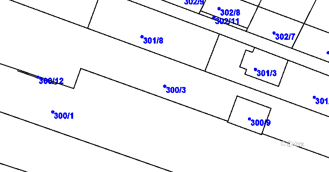 Parcela st. 300/3 v KÚ Sadová, Katastrální mapa