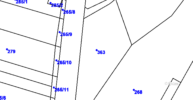 Parcela st. 363 v KÚ Sadová, Katastrální mapa