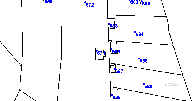 Parcela st. 671 v KÚ Sadová, Katastrální mapa