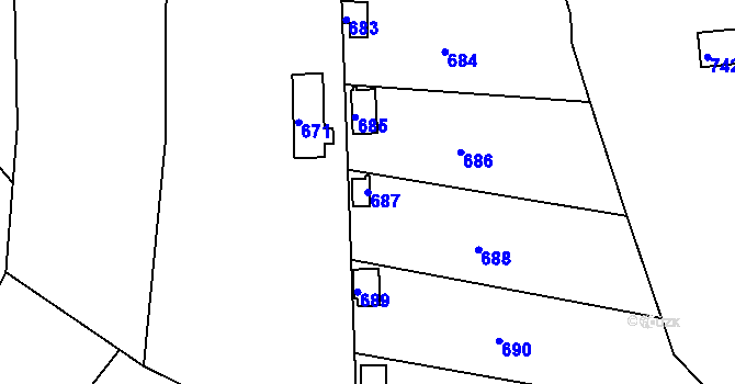 Parcela st. 687 v KÚ Sadová, Katastrální mapa