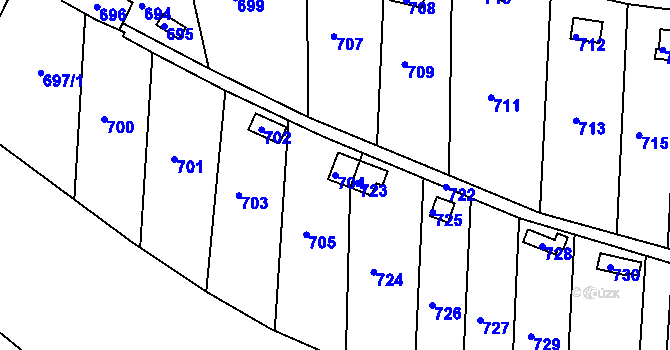 Parcela st. 704 v KÚ Sadová, Katastrální mapa