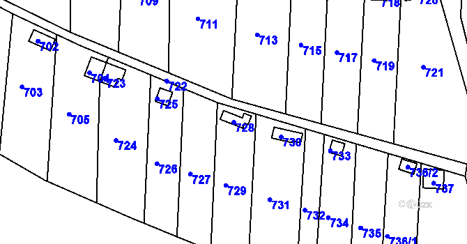 Parcela st. 728 v KÚ Sadová, Katastrální mapa