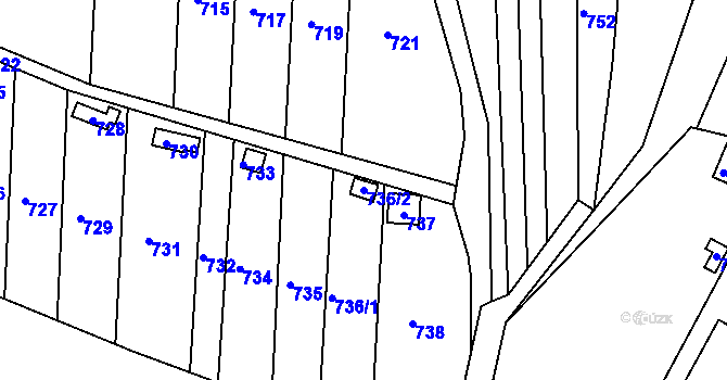 Parcela st. 736/2 v KÚ Sadová, Katastrální mapa