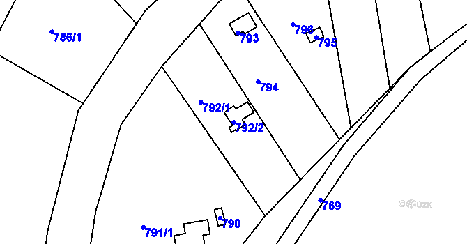 Parcela st. 792/2 v KÚ Sadová, Katastrální mapa