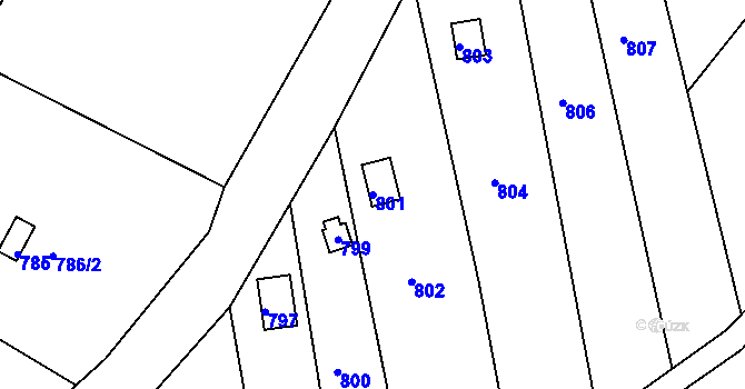 Parcela st. 801 v KÚ Sadová, Katastrální mapa