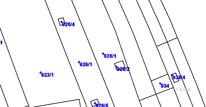 Parcela st. 928/1 v KÚ Sadová, Katastrální mapa