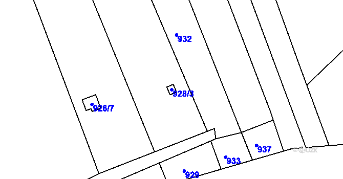 Parcela st. 928/3 v KÚ Sadová, Katastrální mapa