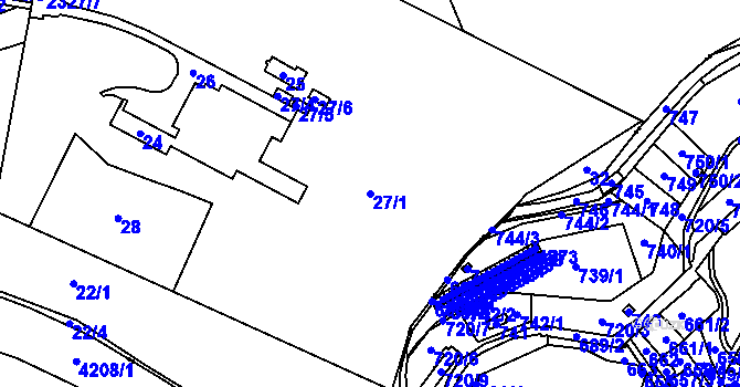 Parcela st. 27/1 v KÚ Sadová, Katastrální mapa
