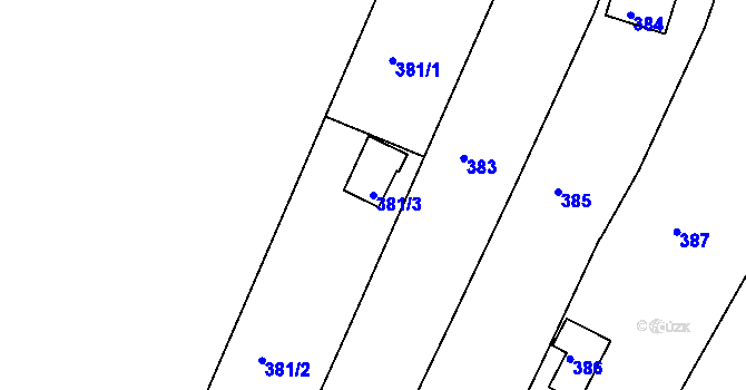 Parcela st. 381/3 v KÚ Sadová, Katastrální mapa