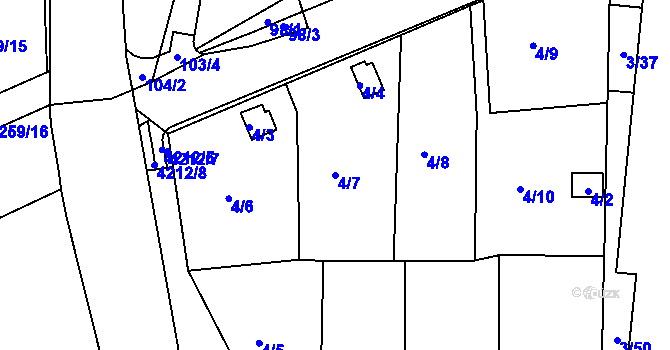 Parcela st. 4/7 v KÚ Sadová, Katastrální mapa