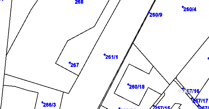 Parcela st. 261/1 v KÚ Sadová, Katastrální mapa