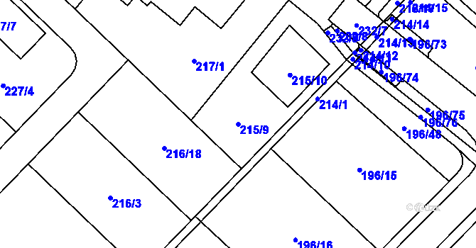 Parcela st. 215/9 v KÚ Sadová, Katastrální mapa